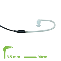 HEADSET Schallschlauch-Ohrh&amp;#246;rer klar mit 90 cm glattem Kabel / 3.5 mm Klinkenstecker gewinkelt